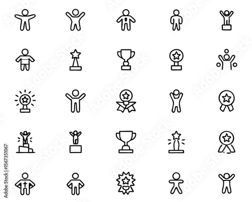 A stylized graphic representation of a triumphant individual proudly holding a gleaming golden trophy cup aloft symbolizing achievement and victory in a competition