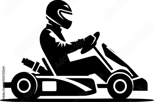 Flat vector of person driving go-kart, minimalist silhouette design and no logo