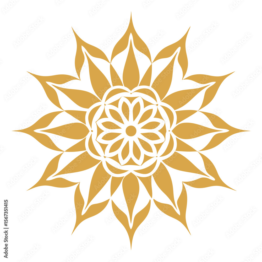 Airy Golden Mandala Floating with Ornamental Grace on Transparent Canvas Airy Golden Mandala Floating with Ornamental Grace on Transparent Canvas