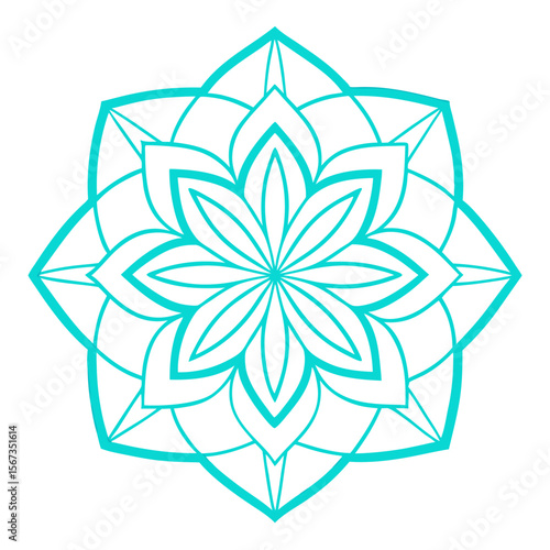 Minty Blue Botanical Mandala in Geometric Line Art, Styled Like a Blueprint