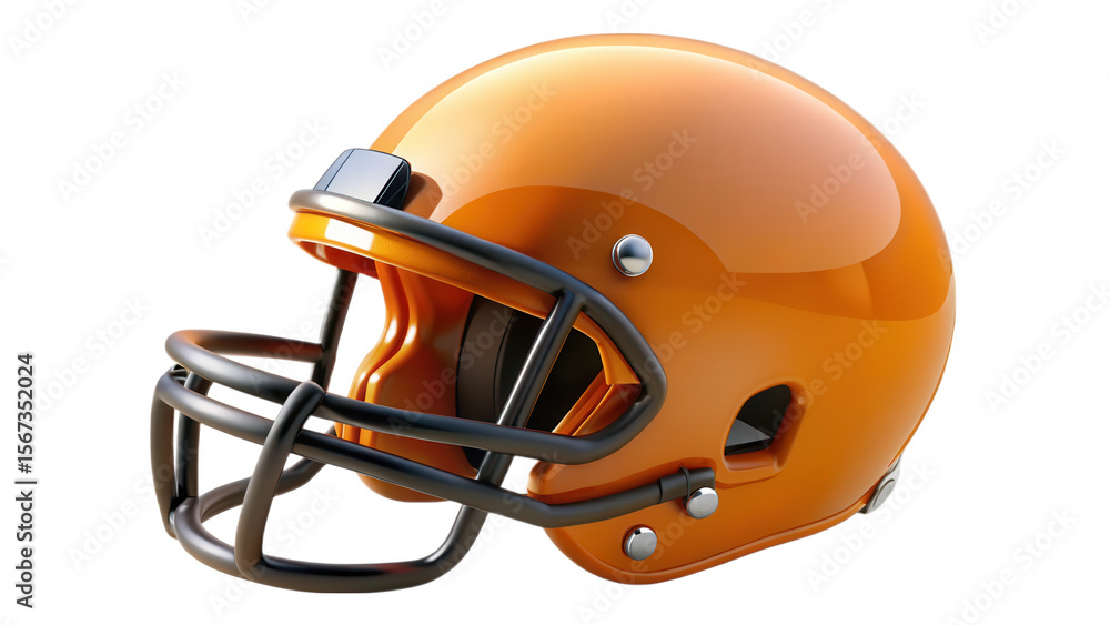 Fototapeta premium Shiny orange football helmet on black background for sport and championship themes