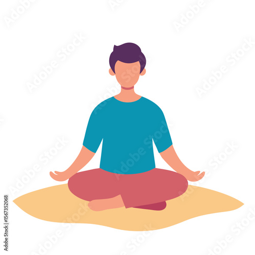 Serene Beach Meditation Scene with Calm Posture and Casual Attire