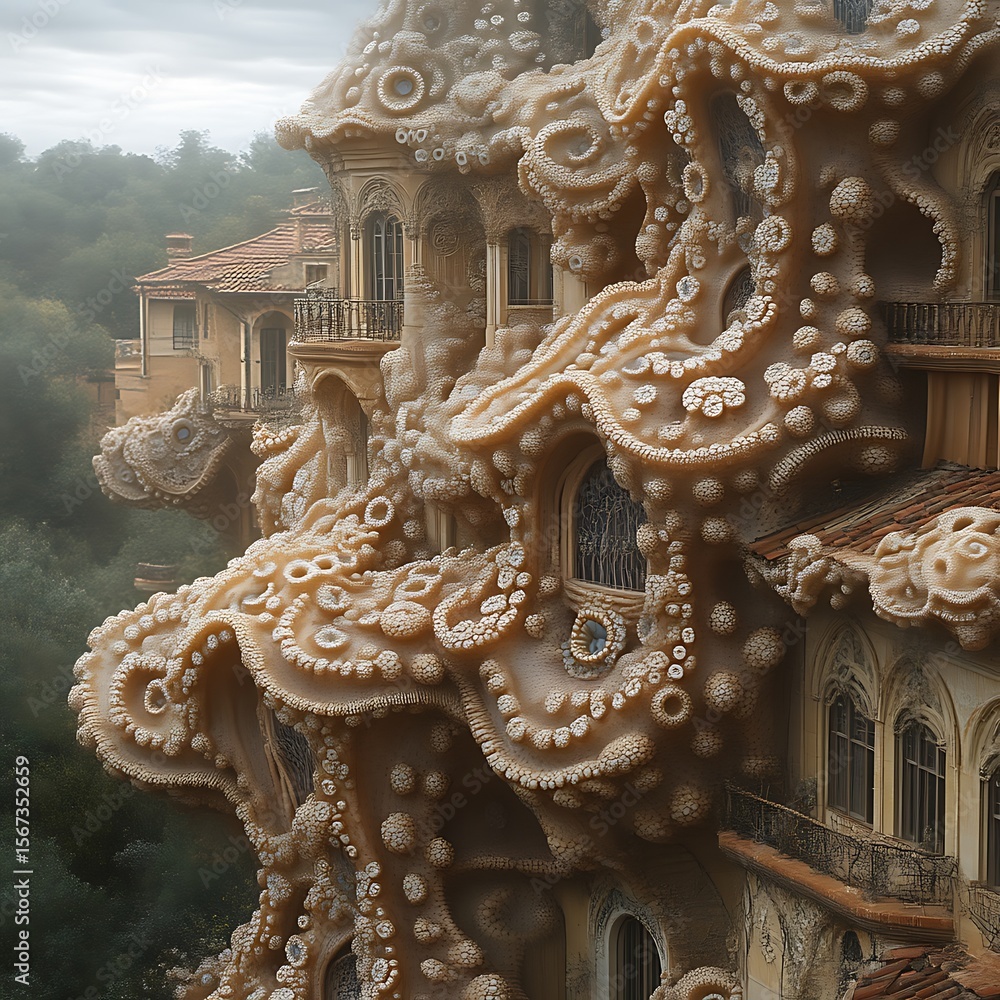 Fototapeta premium A fantastical, architectural structure resembling an octopus.