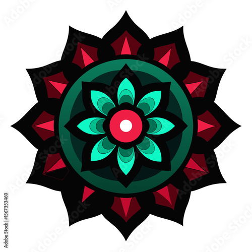 Moody Jewel-Toned Mandala with Black Background Intensity