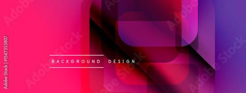 Abstract geometric layers create vibrant pink, purple gradient. Modern design element for backgrounds, presentations. Smooth transitions visible.