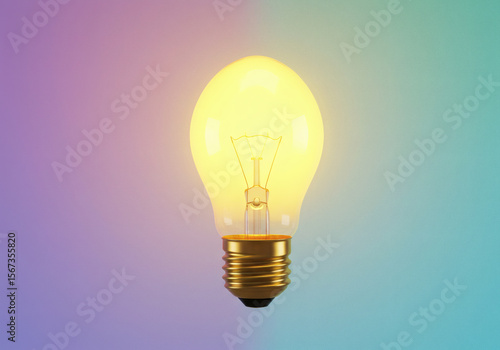 Glowing Light Bulb on Gradient Background