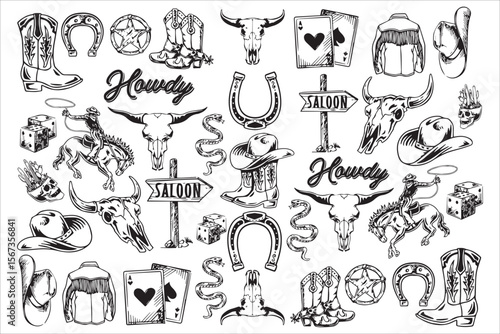 Western and Cowboy Doodle Set