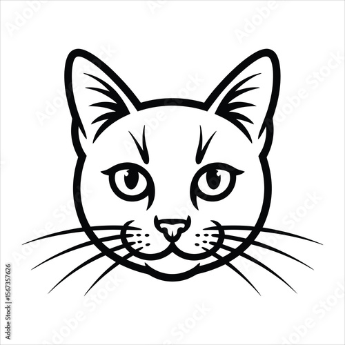 Elegant Line Art Cat Head Illustration Vector Graphic Design