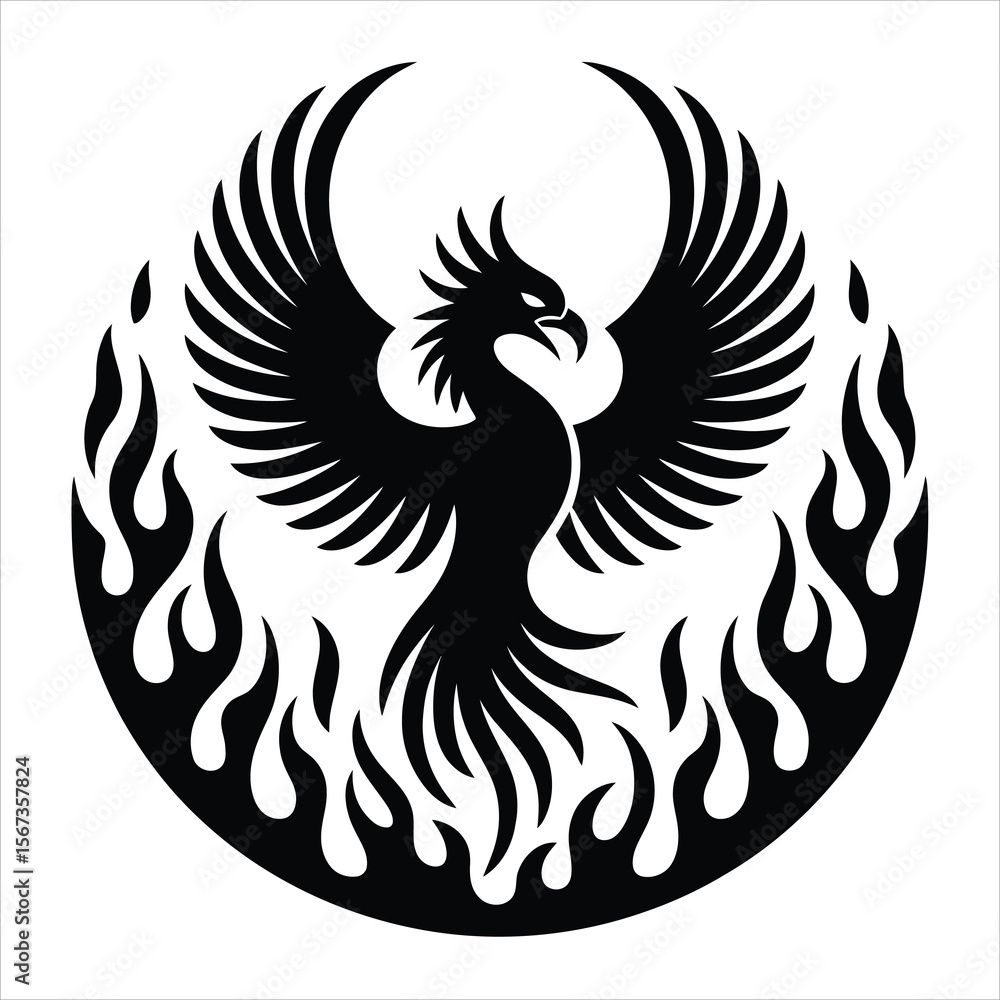 Fototapeta premium Majestic Phoenix Bird in Flames Vector Illustration