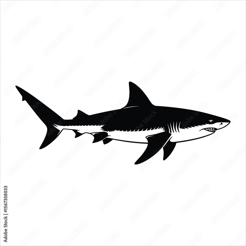 Fototapeta premium Powerful Shark Illustration Black and White Vector Graphic