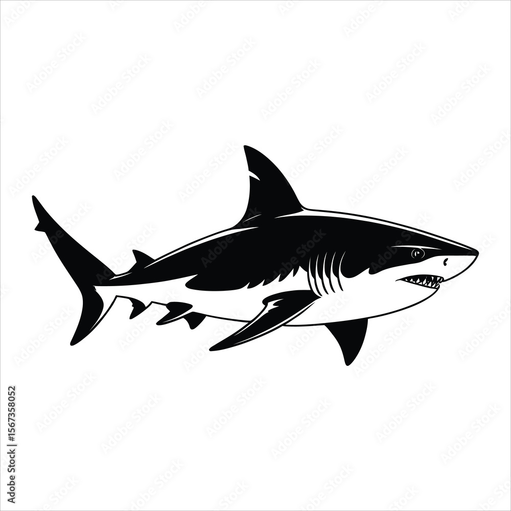 Fototapeta premium Powerful Shark Vector Illustration Black and White Design