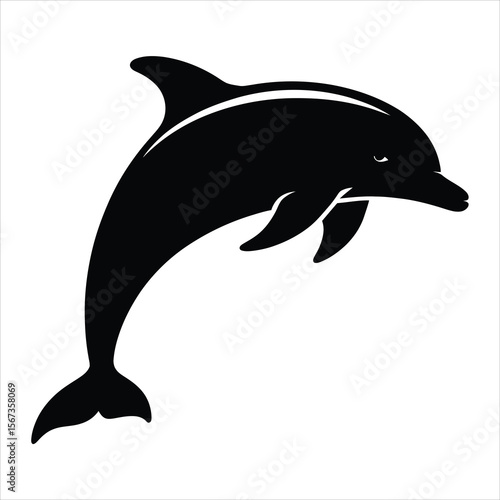 Elegant Black Silhouette of a Dolphin Leaping Vector Illustration