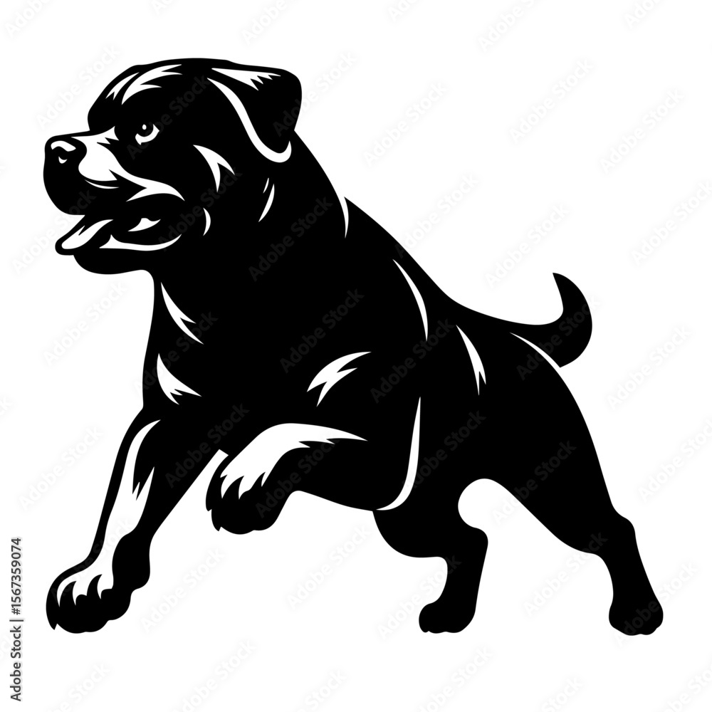 Obraz premium Black and white silhouette vector of a Dog on white background