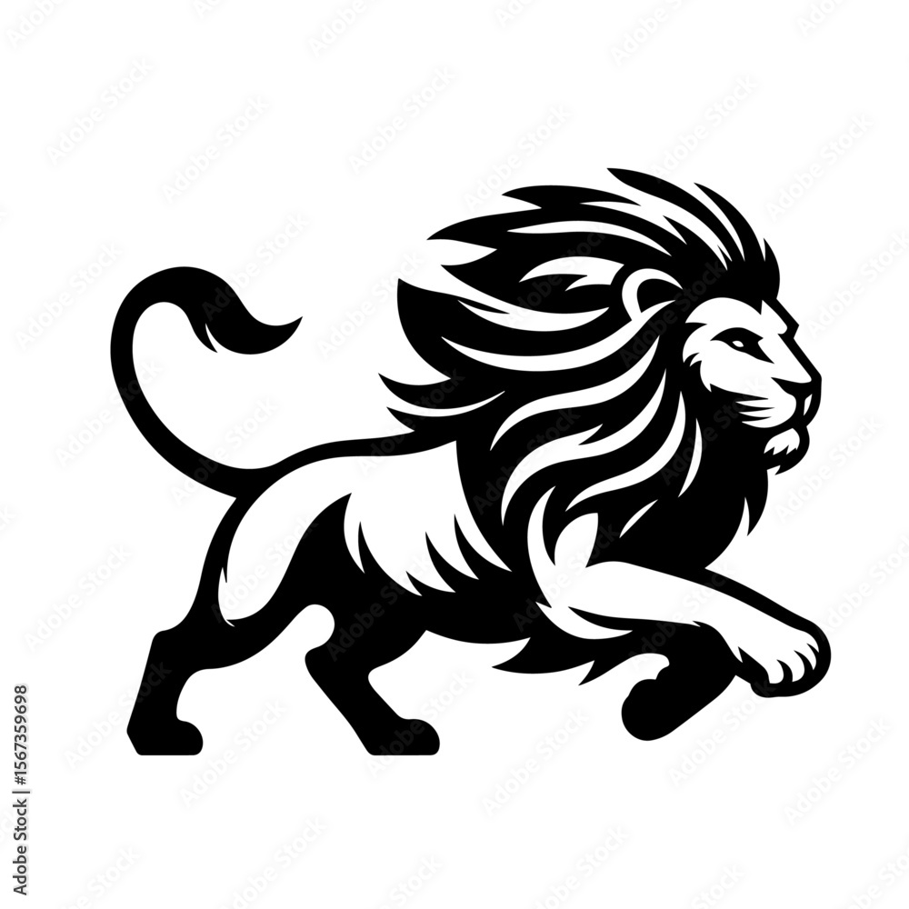 Black and white silhouette vector of a lion on white background Black and white silhouette vector of a lion on white background