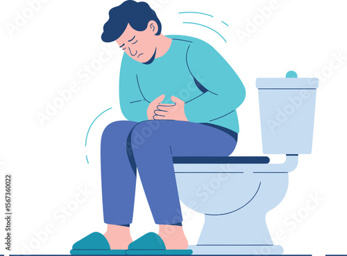 Man suffering from stomach ache sitting on toilet bowel healthcare medical illness sickness pain c