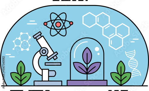 Illustration science biology chemistry research microscope atom dna plant experiment lab study char