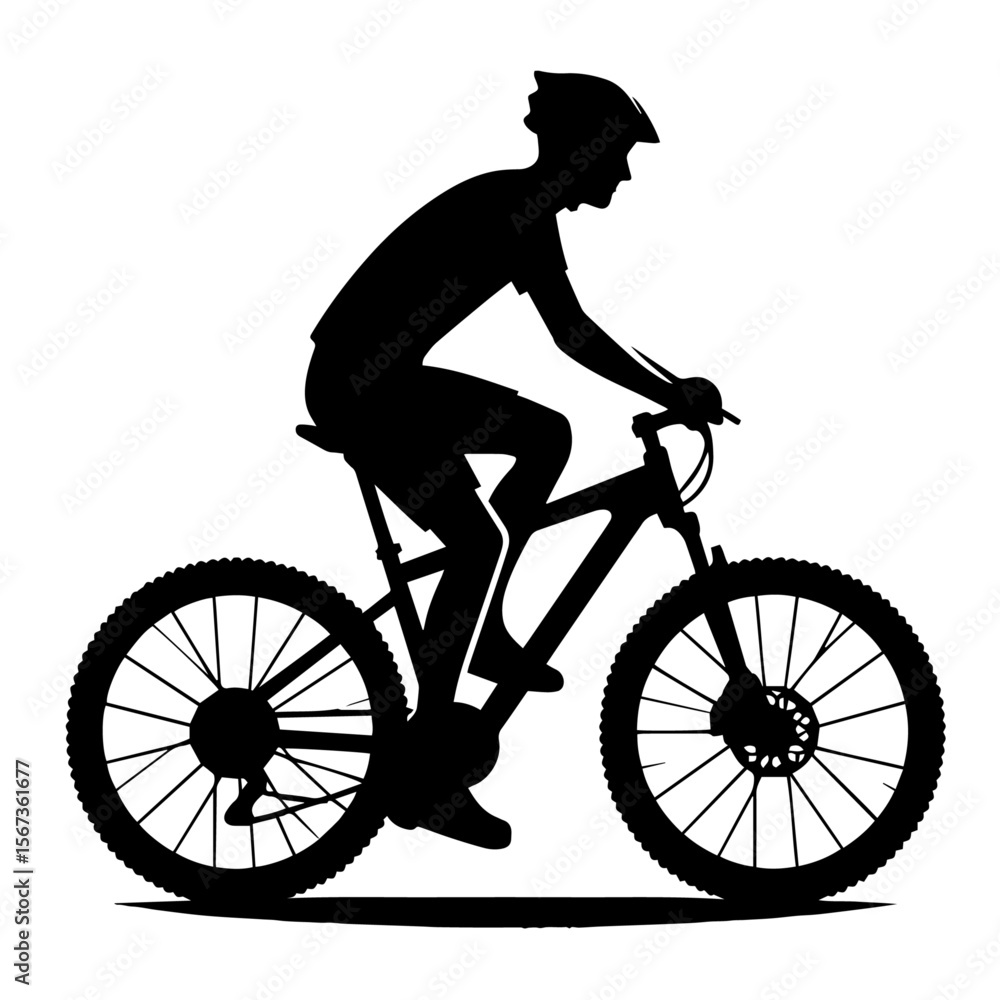 Fototapeta premium Black and white silhouette vector of a bycycling on white background