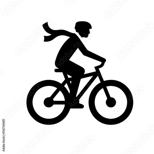 Black and white silhouette vector of a bycycling on white background