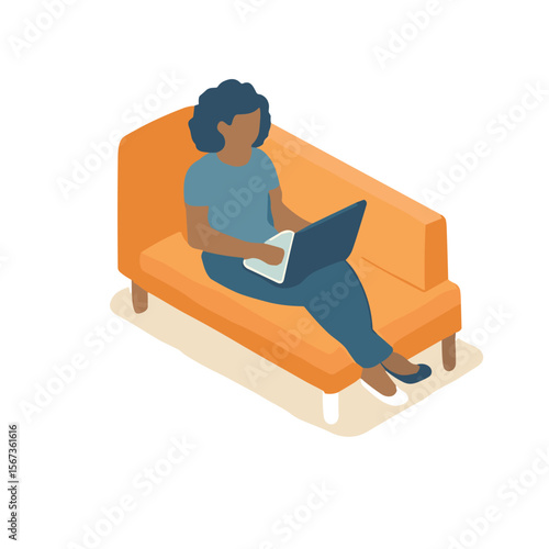 woman work at sofa