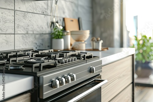 high detail image of Electric stove with oven in interior of modern kitchen