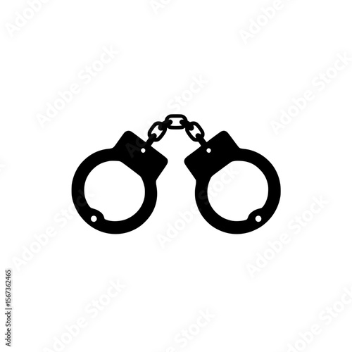 Black silhouette icon of metal handcuffs used for security, arrest, or law enforcement concepts.