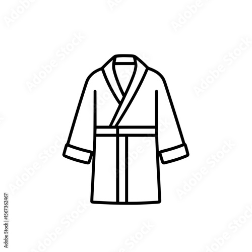 Simple black bathrobe icon representing bathroom clothing, spa attire, or relaxation wear.