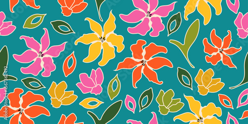 Batik hand drawn flowers, seamless patterns with floral for fabric, textiles, clothing, wallpaper, wall art, cover, banner, home decor, abstract backgrounds.