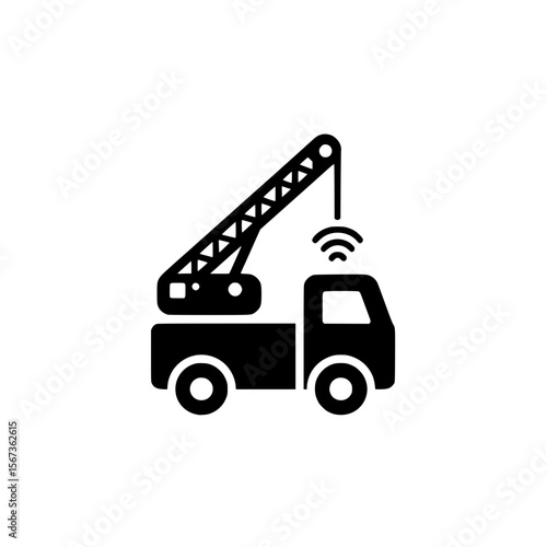 Black tow truck icon with wireless signal indicating smart towing or GPS-enabled vehicle recovery service.