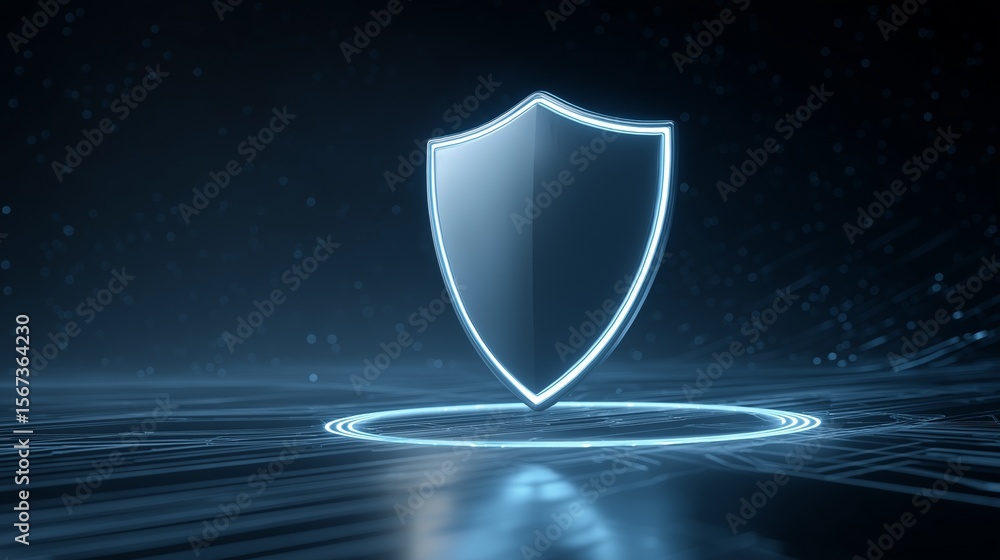 Fototapeta premium 3D digital shield with tech circuit in the background – Generative AI