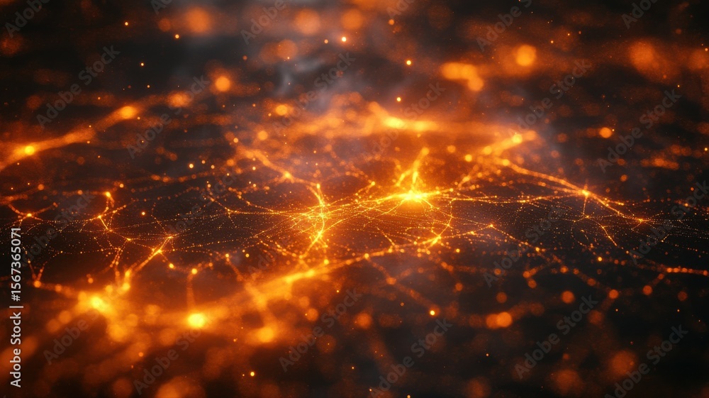 Fototapeta premium Abstract Technology Network Background with Glowing Orange Connections and Data Points abstract data