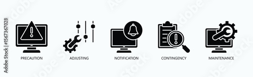 Proactive Essentials Icon Set Isolated Vector With Icon Of Precaution, Adjusting, Notification, Contingency, Maintenance In Glyph Style