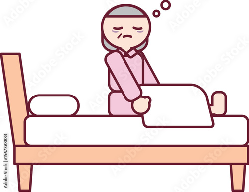 寝不足のまま起床した疲れたおばあさんのイラスト