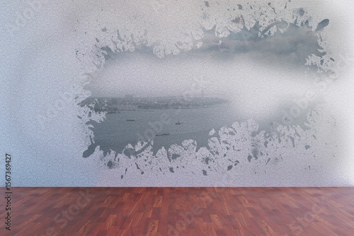 Splash on wall revealing coastline © vectorfusionart