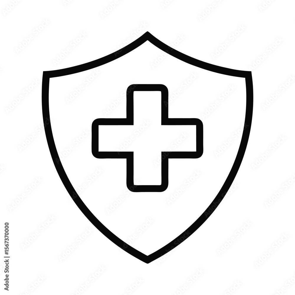 Obraz premium Shield and Cross Icon, Minimalist Vector Symbol of Health Protection and Medical Safety