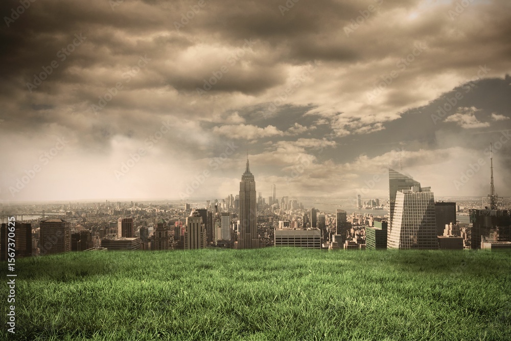 Digital composite of Stormy sky over city Digital composite of Stormy sky over city
