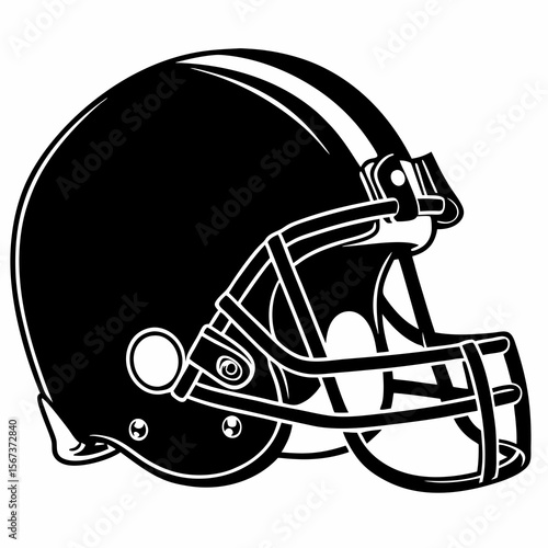 Classic black american football helmet with white stripes and facemask