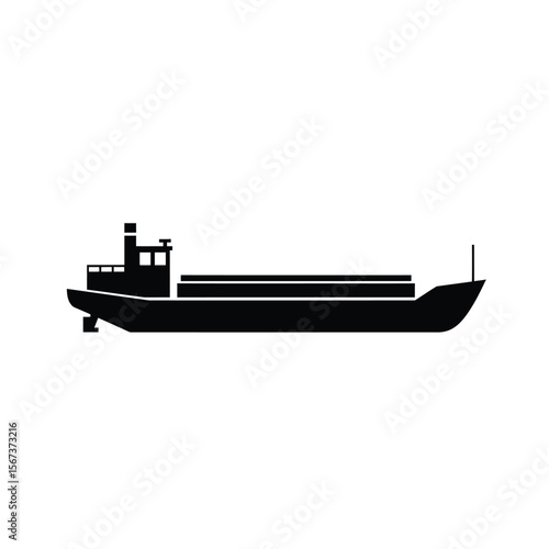 Black silhouette of a cargo barge on white background 1