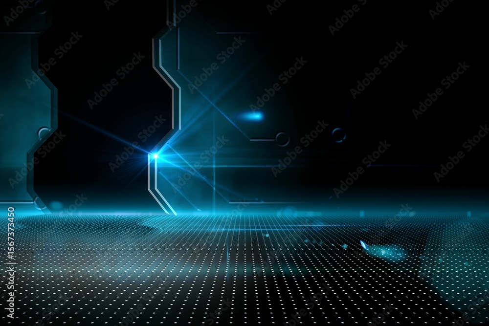 Obraz premium Doorway on technological black background