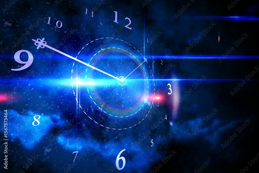 Obraz premium Blue glowing technology design with clock