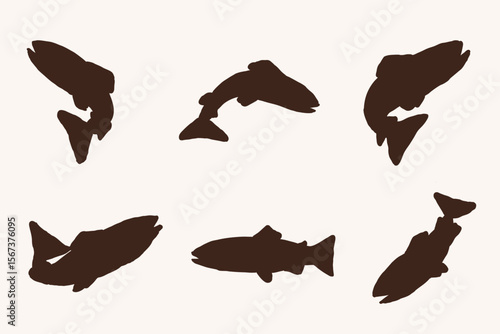 Freshwater Trout Fish Silhouette Set – Aquatic Fauna Icon Vector Collection