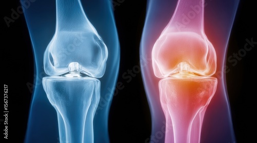 Professional Dual X-Ray Knee Replacement Showing Total Knee Arthroplasty with Metallic Implant for Modern Orthopedic Healthcare and Medical Education