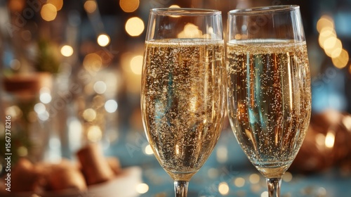 Cheers to festive celebration with sparkling champagne in elegant flutes