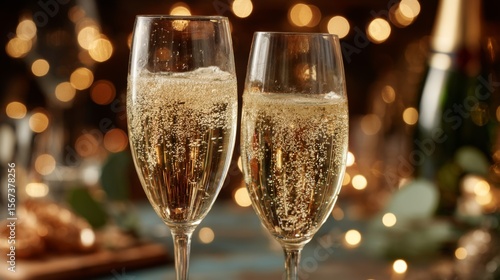 Cheers to festive celebration with sparkling champagne in elegant flutes