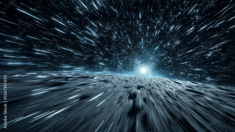 Obraz premium First-person perspective of hyperspace jump, warp speed space travel, futuristic travel concept
