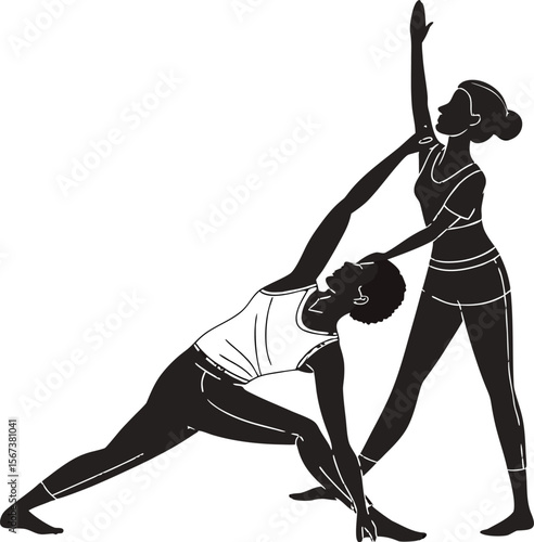 Two People in Partner Yoga Pose Silhouette Vector