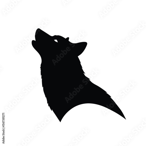 Black silhouette of a dog howling on white background