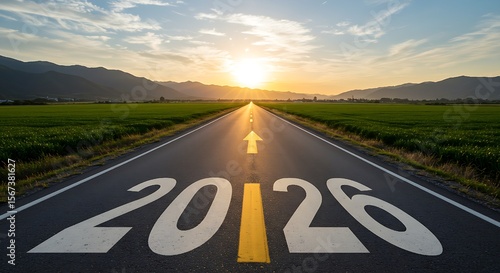 Wallpaper Mural The tranquil yet inspiring atmosphere of a long road leading into a bright future, highlighted by the year "2026," beautifully captures the essence of new beginnings, remote work possibilities, and th Torontodigital.ca