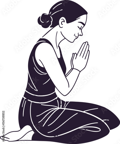 Woman Meditating in Namaste Pose Silhouette Vector