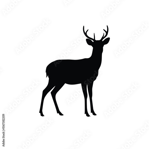 Black silhouette of a deer with antlers on white background