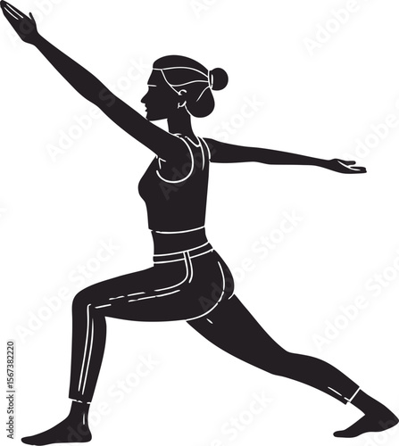 Woman Performing Yoga Warrior Pose Silhouette Vector